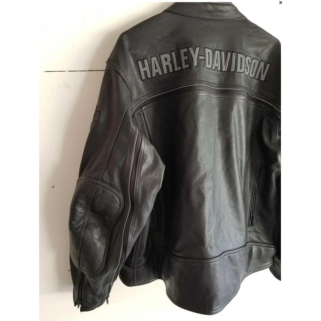 Chaqueta cuero marca Harley Davidson, color negro, modelo desmontable talla XL 1975 23