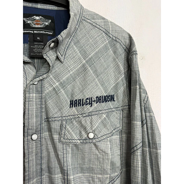 Camisa manga larga marca Harley Davidson, color gris a cuadros, Talla XL 1986 3
