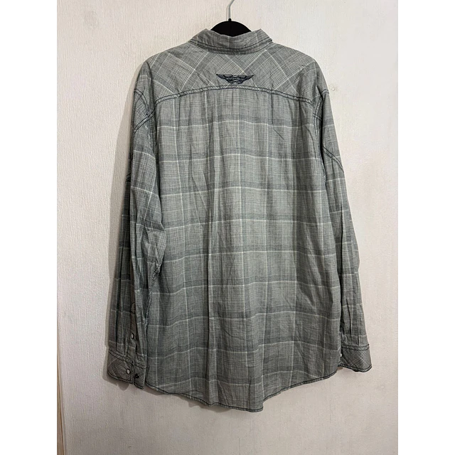 Camisa manga larga marca Harley Davidson, color gris a cuadros, Talla XL 1986 4