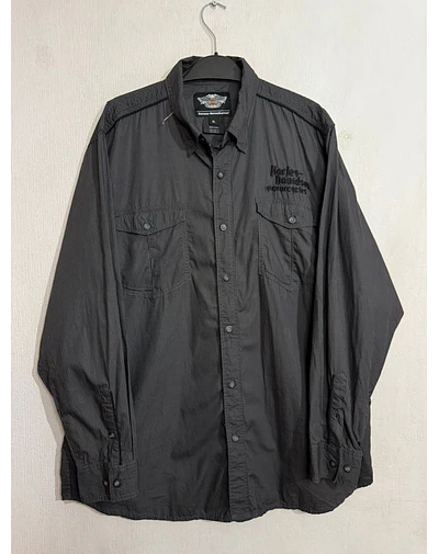 Camisa manga larga marca Harley Davidson, color negro, Talla XL 1987