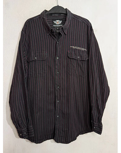 Camisa manga larga marca Harley Davidson, multicolor a lineas, Talla XL 1988