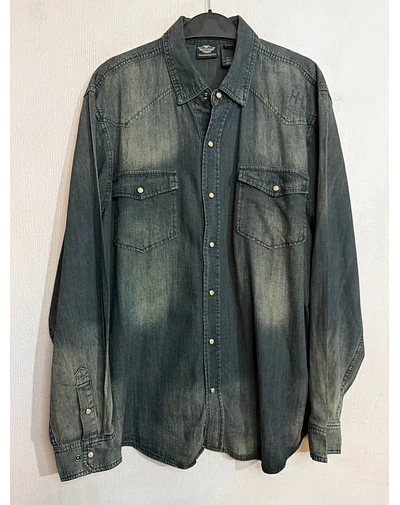 Camisa manga larga marca Harley Davidson, tela denin jeans, Talla XL 1987