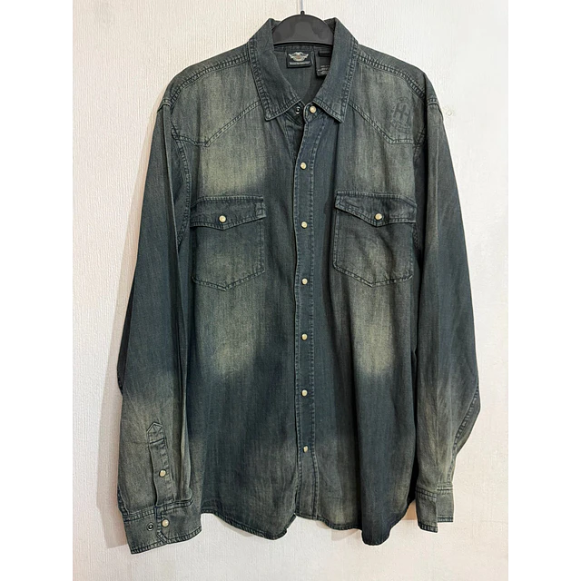 Camisa manga larga marca Harley Davidson, tela denin jeans, Talla XL 1987 1