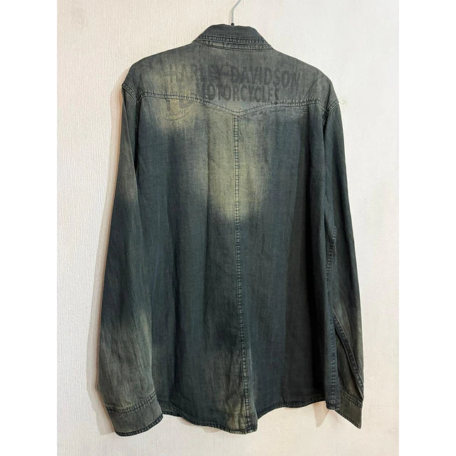 Camisa manga larga marca Harley Davidson, tela denin jeans, Talla XL 1987 2
