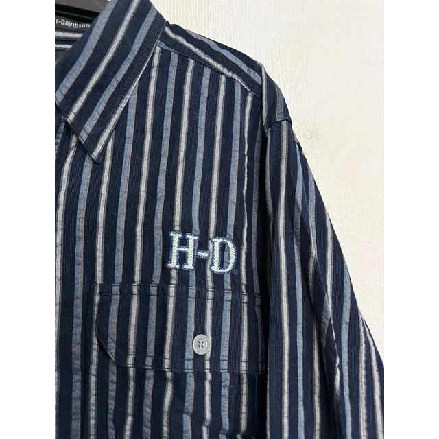 Camisa manga larga marca Harley Davidson, color azul a lineas Talla XL 1991 4