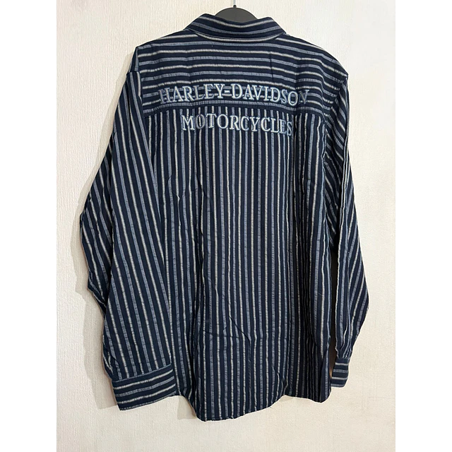 Camisa manga larga marca Harley Davidson, color azul a lineas Talla XL 1991 2