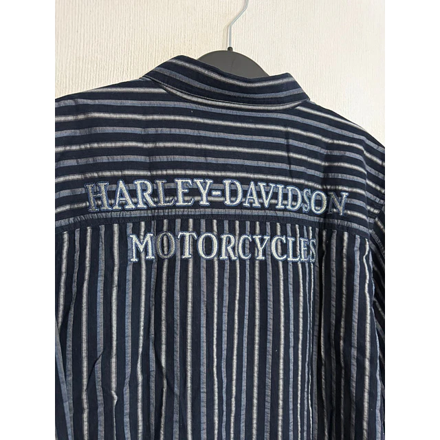 Camisa manga larga marca Harley Davidson, color azul a lineas Talla XL 1991 7