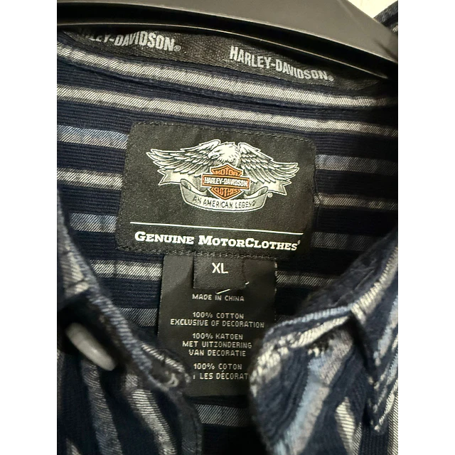 Camisa manga larga marca Harley Davidson, color azul a lineas Talla XL 1991 8