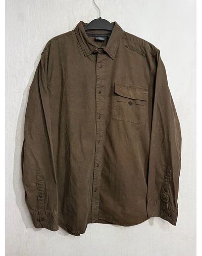Camisa manga larga marca Harley Davidson, color café, Talla XL 1993