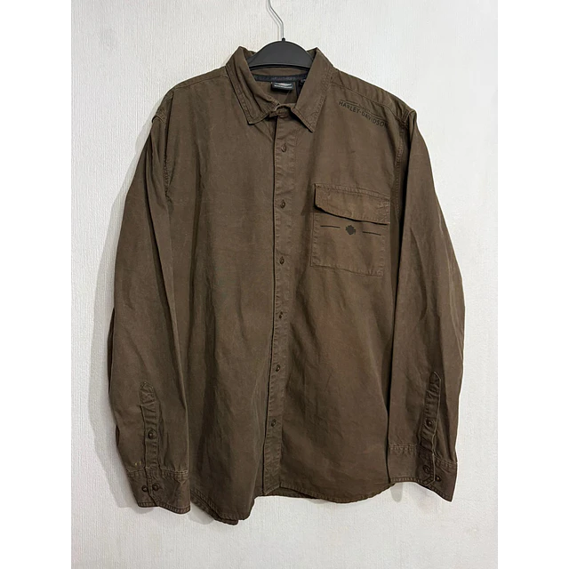 Camisa manga larga marca Harley Davidson, color café, Talla XL 1993 1