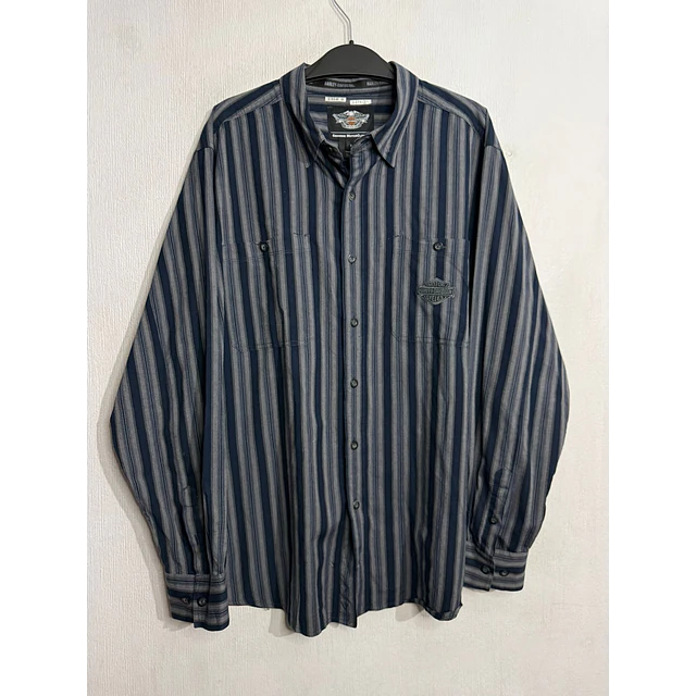 Camisa manga larga marca Harley Davidson, color azul a lineas, Talla XL 1994 1