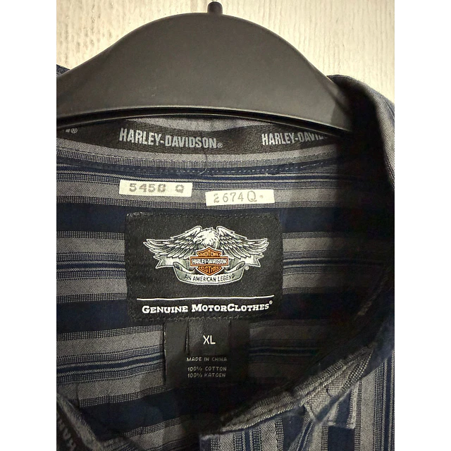 Camisa manga larga marca Harley Davidson, color azul a lineas, Talla XL 1994 4
