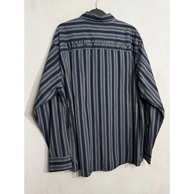 Camisa manga larga marca Harley Davidson, color azul a lineas, Talla XL 1994 5