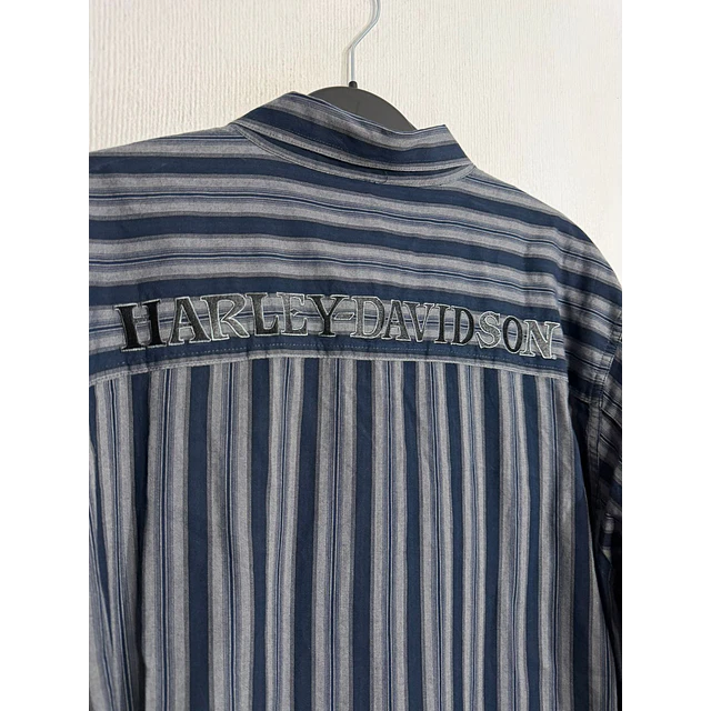 Camisa manga larga marca Harley Davidson, color azul a lineas, Talla XL 1994 6