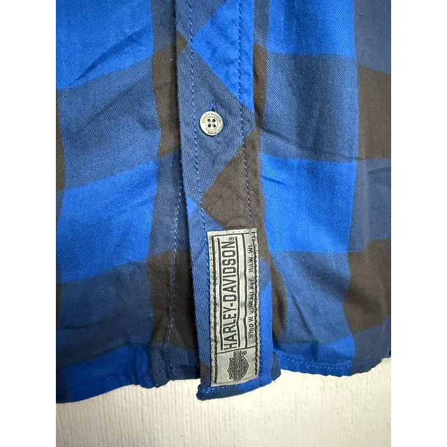 Camisa manga larga marca Harley Davidson, color azul y negro a cuadros, Talla XL 1998 4