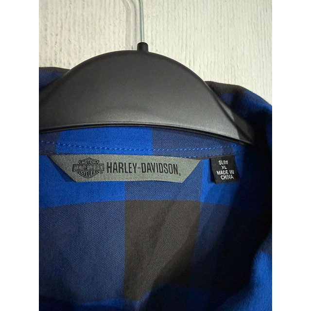 Camisa manga larga marca Harley Davidson, color azul y negro a cuadros, Talla XL 1998 3