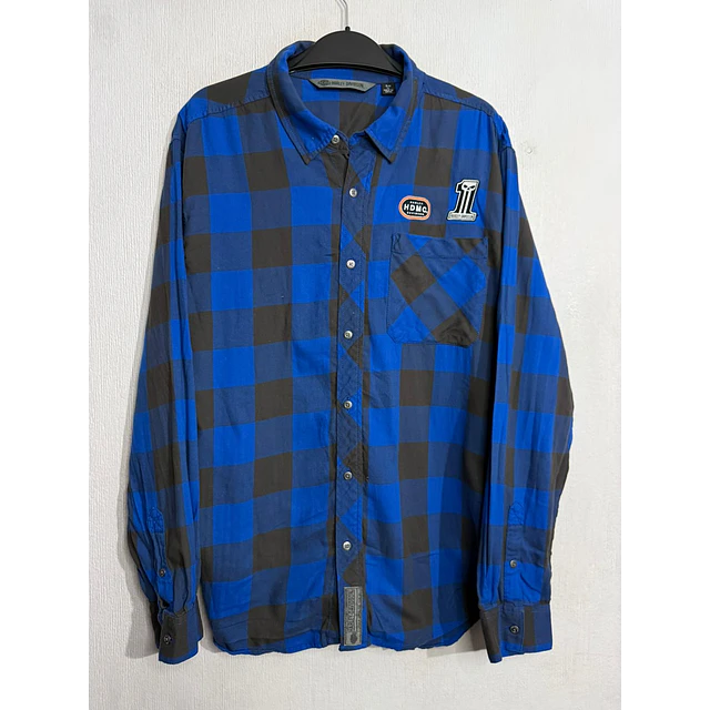 Camisa manga larga marca Harley Davidson, color azul y negro a cuadros, Talla XL 1998 1