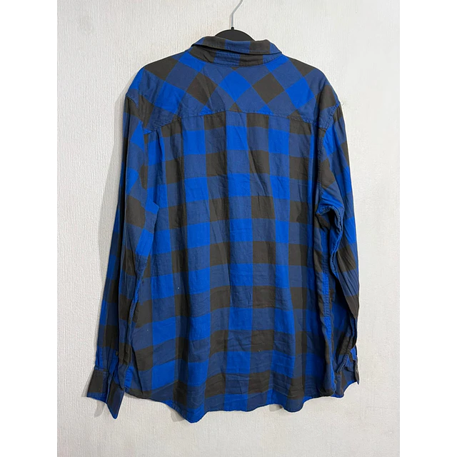 Camisa manga larga marca Harley Davidson, color azul y negro a cuadros, Talla XL 1998 2