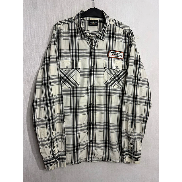 Camisa manga larga marca Harley Davidson, color blanco y negro a cuadros, Talla XL 1999 1
