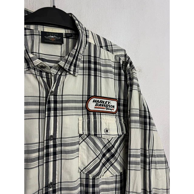 Camisa manga larga marca Harley Davidson, color blanco y negro a cuadros, Talla XL 1999 3
