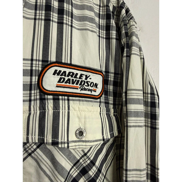 Camisa manga larga marca Harley Davidson, color blanco y negro a cuadros, Talla XL 1999 4
