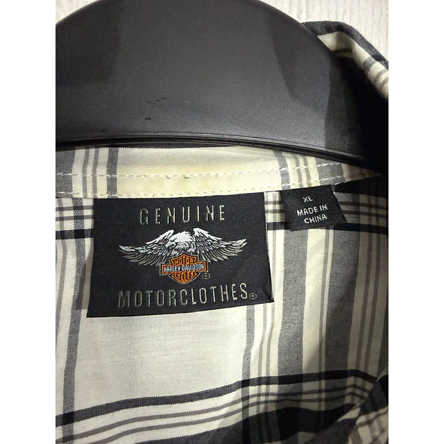 Camisa manga larga marca Harley Davidson, color blanco y negro a cuadros, Talla XL 1999 5
