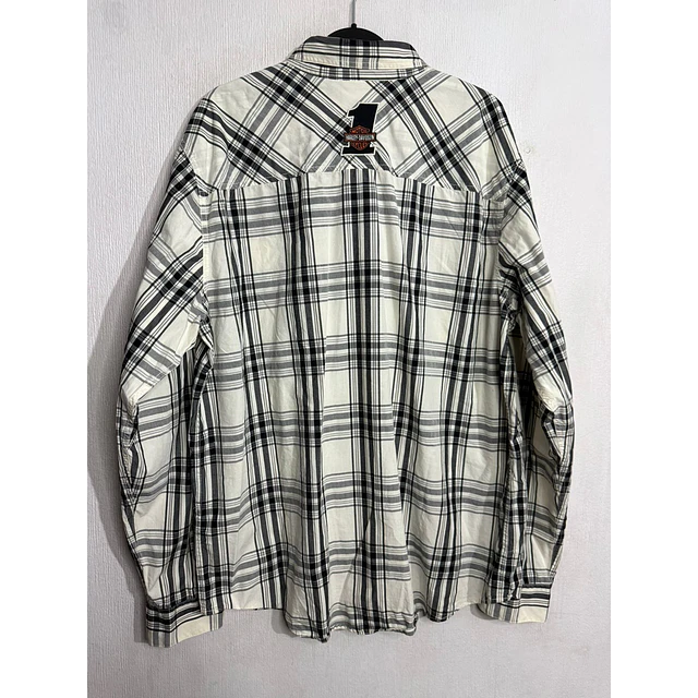 Camisa manga larga marca Harley Davidson, color blanco y negro a cuadros, Talla XL 1999 7