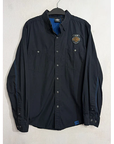 Camisa manga larga marca Harley Davidson, color negra mod Aniversario 115 años, Talla XL 2003