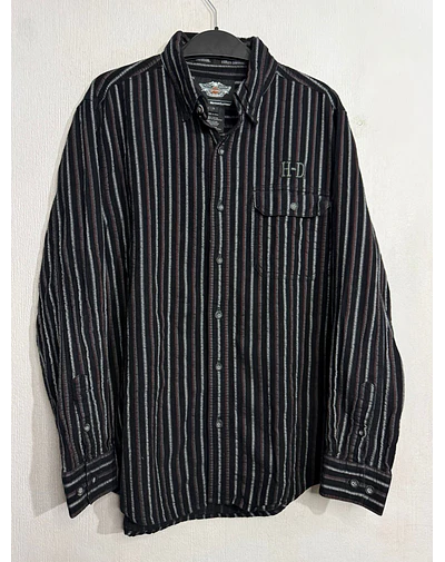 Camisa manga larga, marca Harley Davidson, color azula a rayas, Talla L 2004