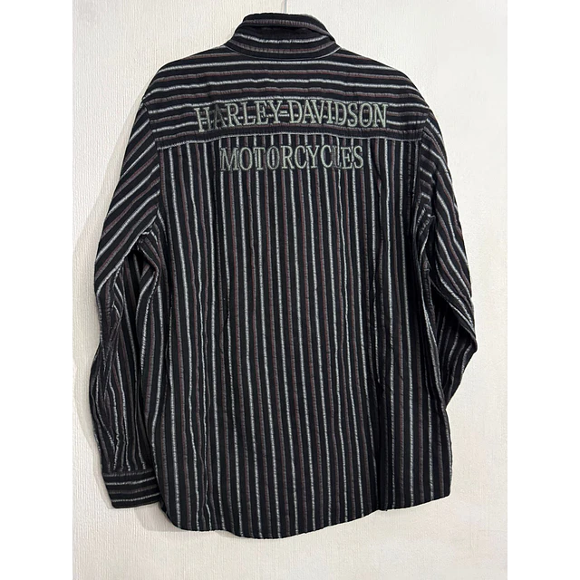 Camisa manga larga, marca Harley Davidson, color azula a rayas, Talla L 2004 2