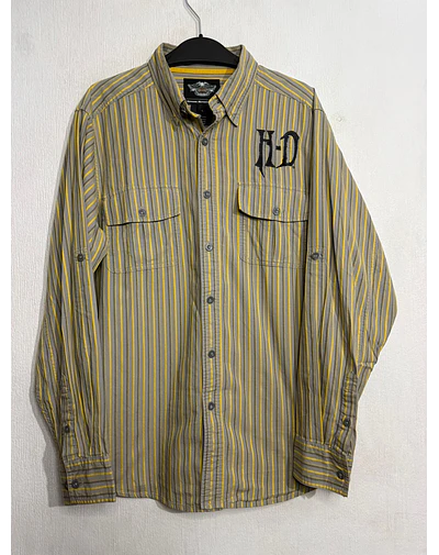 Camisa manga larga marca Harley Davidson, color amarilla a rayas Talla L 2006