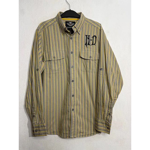 Camisa manga larga marca Harley Davidson, color amarilla a rayas Talla L 2006 1