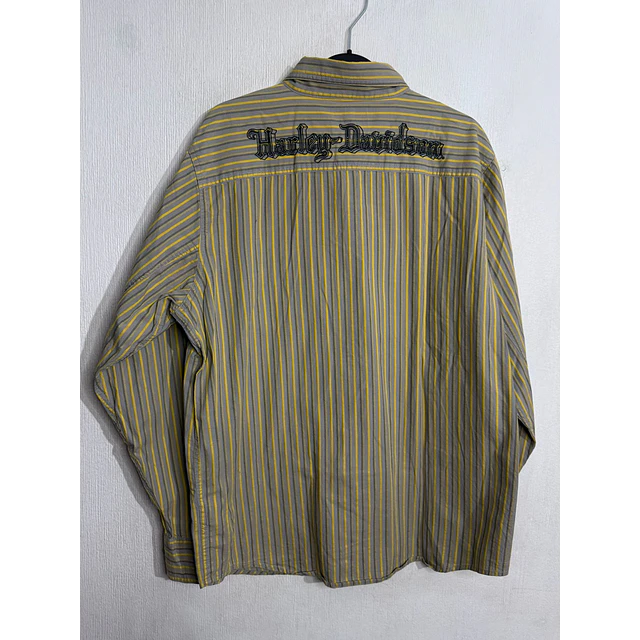 Camisa manga larga marca Harley Davidson, color amarilla a rayas Talla L 2006 2