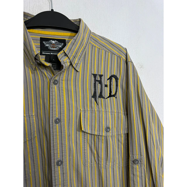 Camisa manga larga marca Harley Davidson, color amarilla a rayas Talla L 2006 4