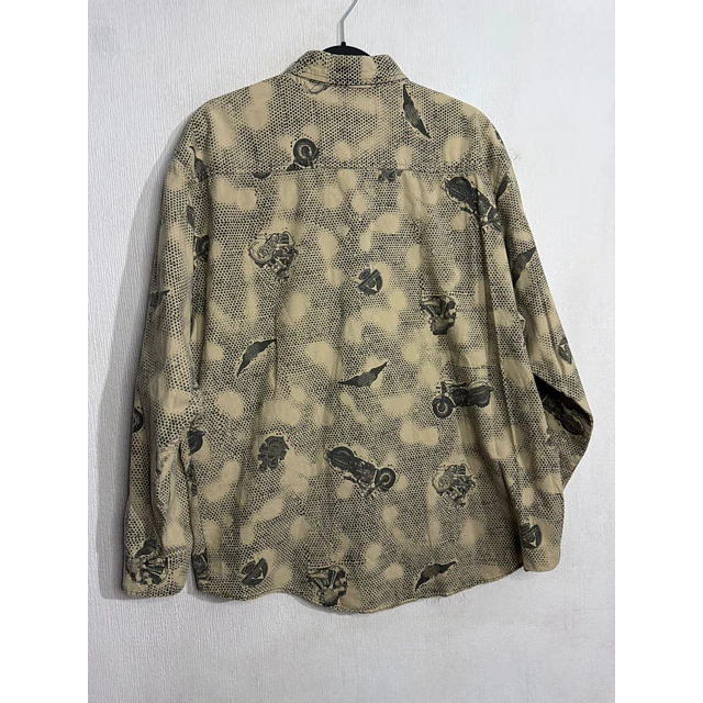 Camisa manga larga marca Harley Davidson, color crema con monogra motos, Talla L 2009 2