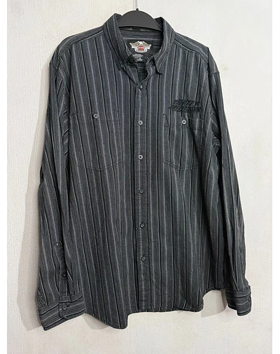 Camisa manga larga, marca Harley Davidson, color negro a rayas, Talla L 2013