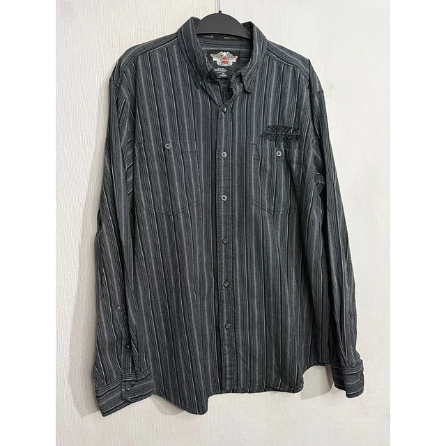 Camisa manga larga, marca Harley Davidson, color negro a rayas, Talla L 2013 1