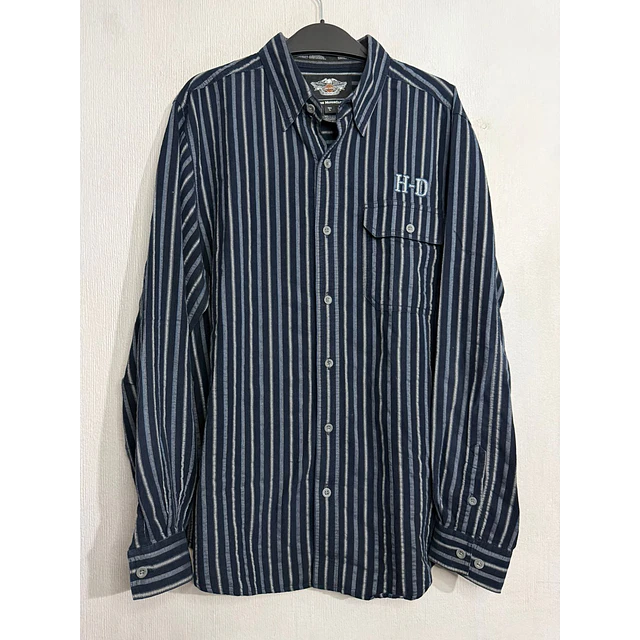 Camisa manga larga, marca Harley Davidson, Color azul a rayas, Talla L 2014 1