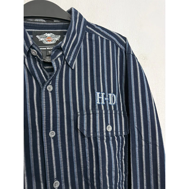Camisa manga larga, marca Harley Davidson, Color azul a rayas, Talla L 2014 5