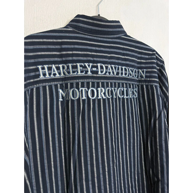 Camisa manga larga, marca Harley Davidson, Color azul a rayas, Talla L 2014 4