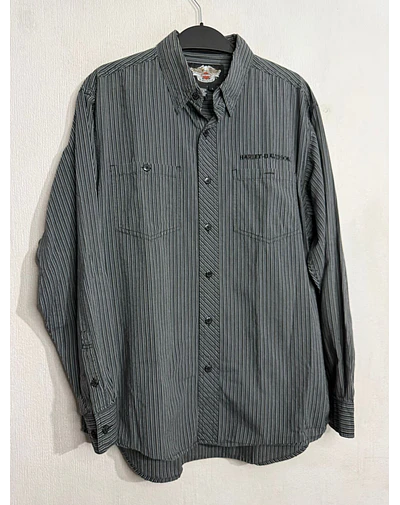 Camisa manga larga marca Harley Davidson, color gris a rayas, Talla L 2016