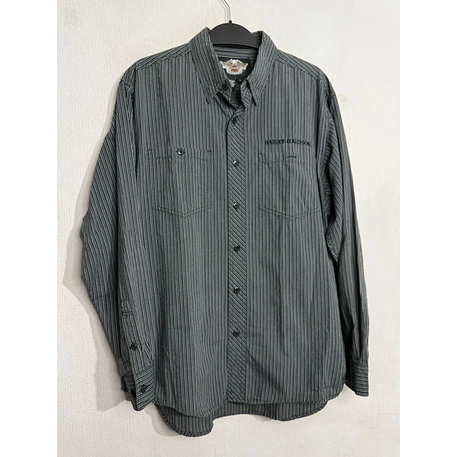Camisa manga larga marca Harley Davidson, color gris a rayas, Talla L 2016 1