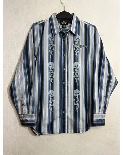 Camisa manga larga marca Harley Davidson, color azul a rayas, Talla M 2019