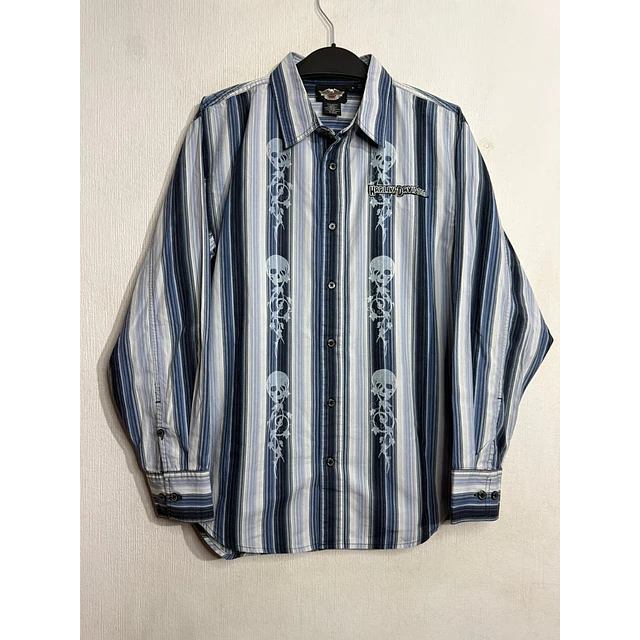Camisa manga larga marca Harley Davidson, color azul a rayas, Talla M 2019 1