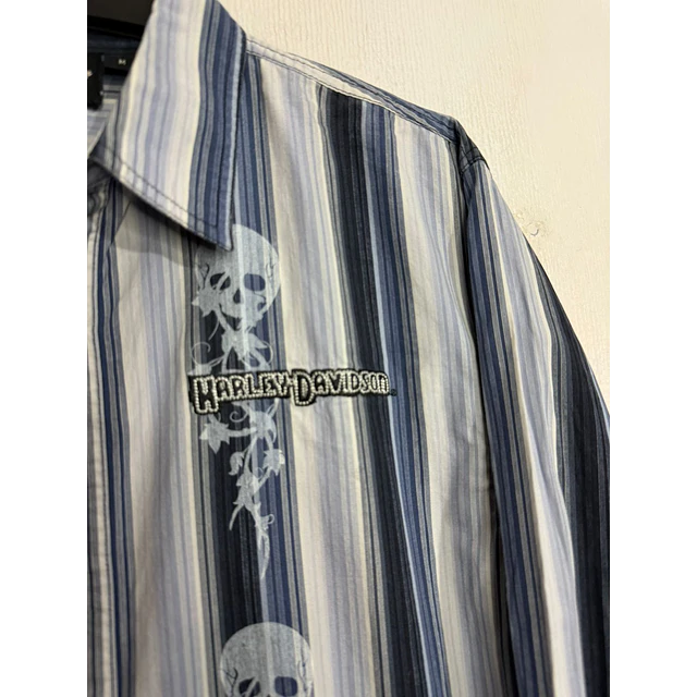 Camisa manga larga marca Harley Davidson, color azul a rayas, Talla M 2019 5