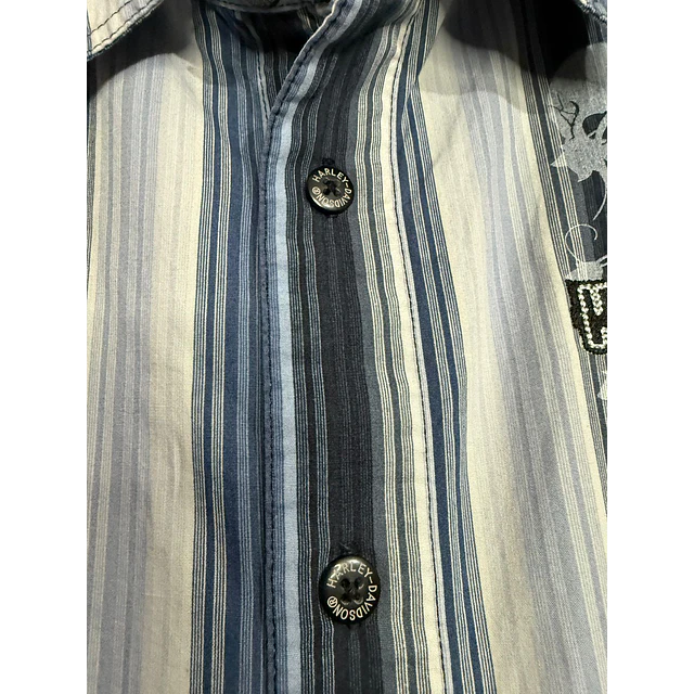 Camisa manga larga marca Harley Davidson, color azul a rayas, Talla M 2019 4