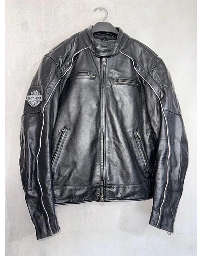 Chaqueta cuero hombre marca Harley Davidson, talla L Modelo Skull reflectante 2034