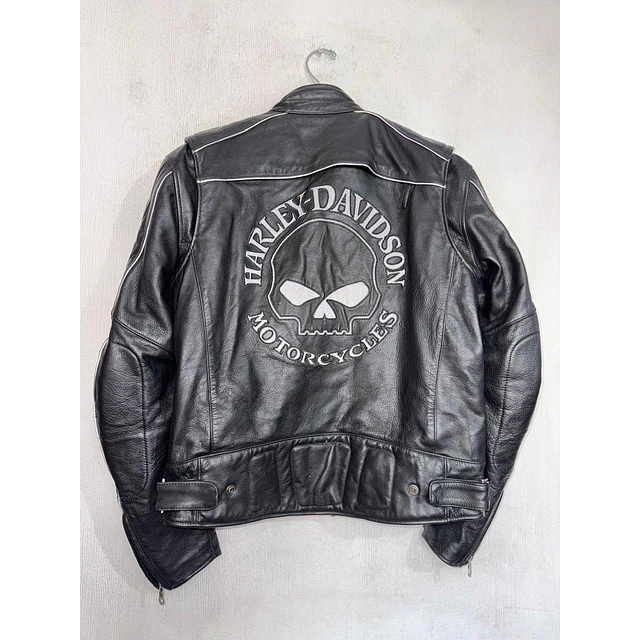 Chaqueta cuero hombre marca Harley Davidson, talla L Modelo Skull reflectante 2034 2