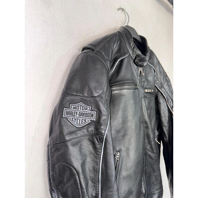 Chaqueta cuero hombre marca Harley Davidson, talla L Modelo Skull reflectante 2034 5