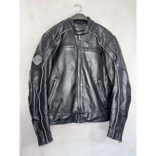 Chaqueta cuero hombre marca Harley Davidson, talla L Modelo Skull reflectante 2034 6